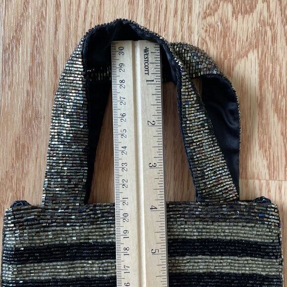 Vintage Valerie Stevens Beaded Evening Bag Purse Handheld Crossbody Black Gold - Picture 7 of 8